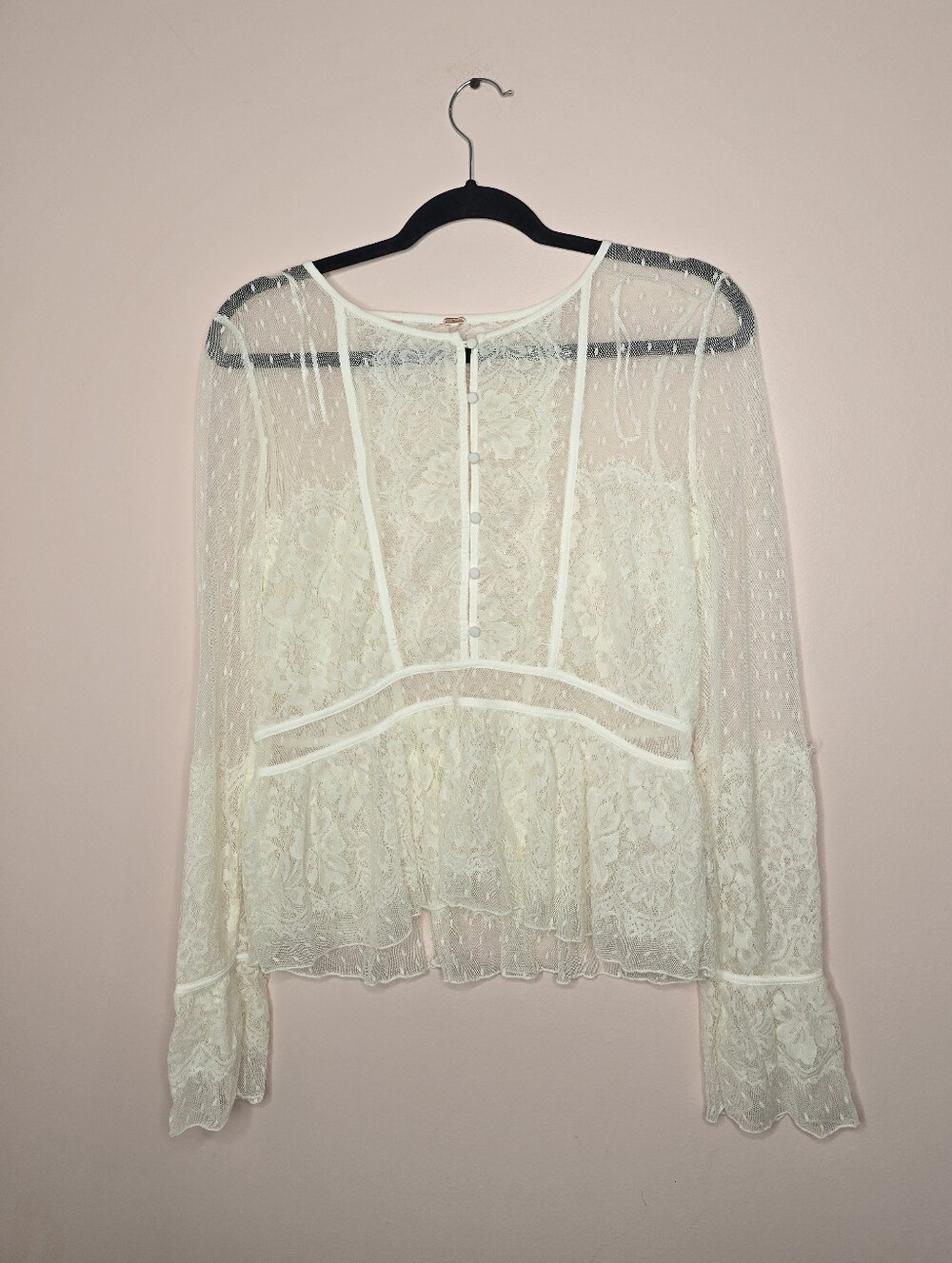 Free People Penelope Lace Swiss Dot Peplum Blouse Top